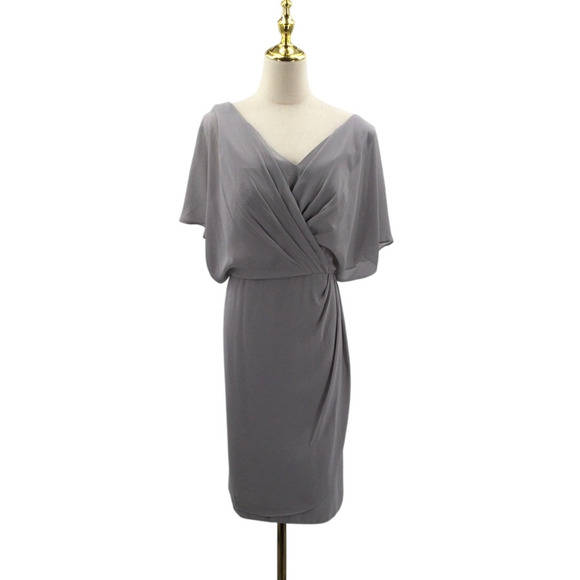 AW BRIDAL 14 1X plus grey bridesmaid mother of bride faux wrap dress NEW b48 - Picture 1 of 8